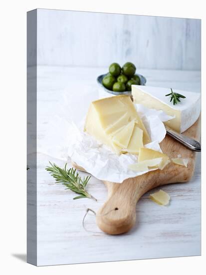 Pecorino and Brie Cheese on a Kitchen Board-Barbara Dudzinska-Premier Image Canvas