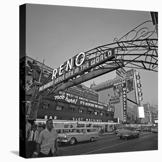 Pedestrians Cross Virginia Street as the Arch That Proclaims Reno: the Biggest Little City-null-Premier Image Canvas