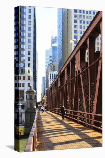 Pedestrians Crossing a Bridge over the Chicago River, Chicago, Illinois, United States of America-Amanda Hall-Premier Image Canvas