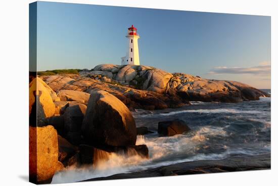 Peggys Cove Lighthouse sunset-null-Stretched Canvas