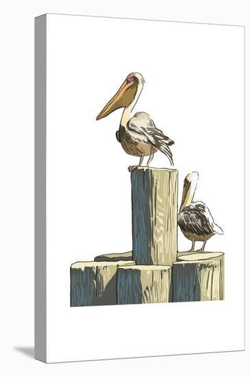 Pelican and Pilings - Icon-Lantern Press-Stretched Canvas