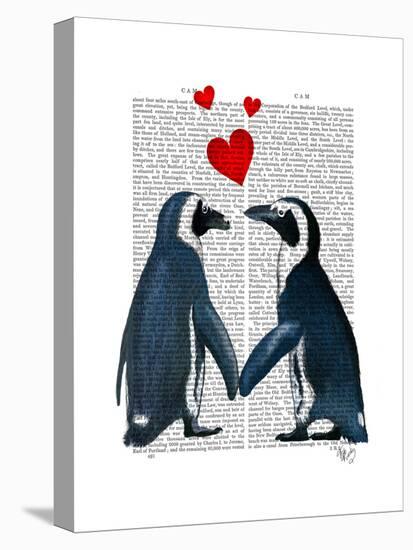 Penguins with Love Hearts-Fab Funky-Stretched Canvas