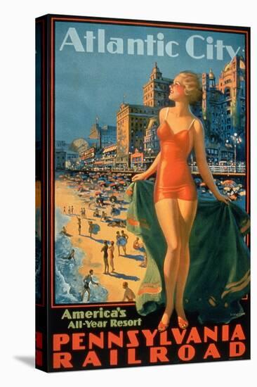 Pennsylvania Railroad Poster Promoting Travel to Atlantic City 'America's All Year Resort'-null-Premier Image Canvas