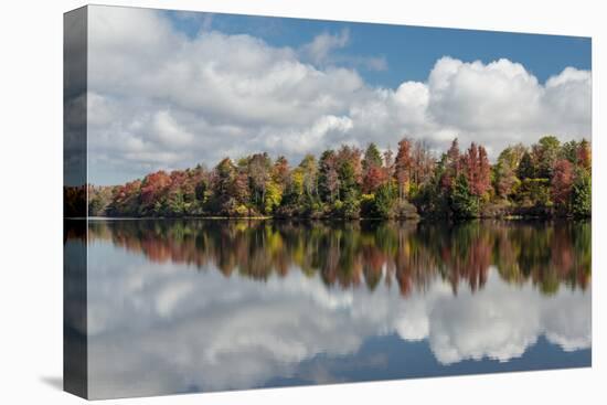 Pennsylvania, Ricketts Glen State Park. Clouds and Colorful Fall Foliage Reflected in a Lake-Judith Zimmerman-Premier Image Canvas