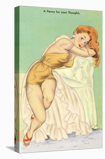 Penny for Your Thoughts, Redhead in Lingerie-null-Stretched Canvas