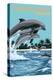 Pensacola Beach, Florida - Dolphins Jumping-Lantern Press-Stretched Canvas