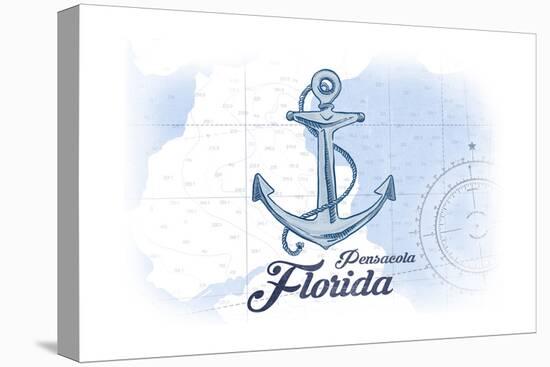 Pensacola, Florida - Anchor - Blue - Coastal Icon-Lantern Press-Stretched Canvas