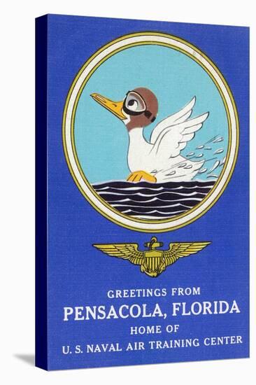 Pensacola, Florida - Aviating Duck Lands in Water, Home of US Naval Air Training Center-Lantern Press-Stretched Canvas
