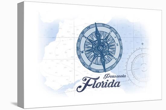 Pensacola, Florida - Compass - Blue - Coastal Icon-Lantern Press-Stretched Canvas