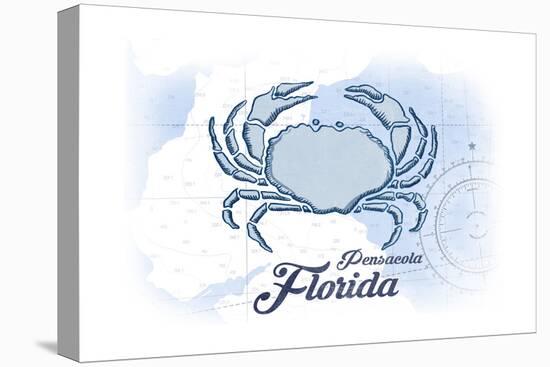 Pensacola, Florida - Crab - Blue - Coastal Icon-Lantern Press-Stretched Canvas