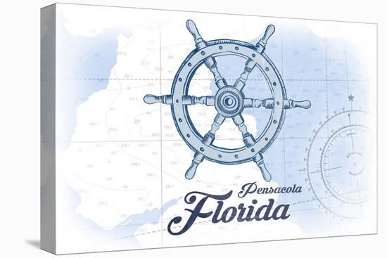 Pensacola, Florida - Ship Wheel - Blue - Coastal Icon-Lantern Press-Stretched Canvas