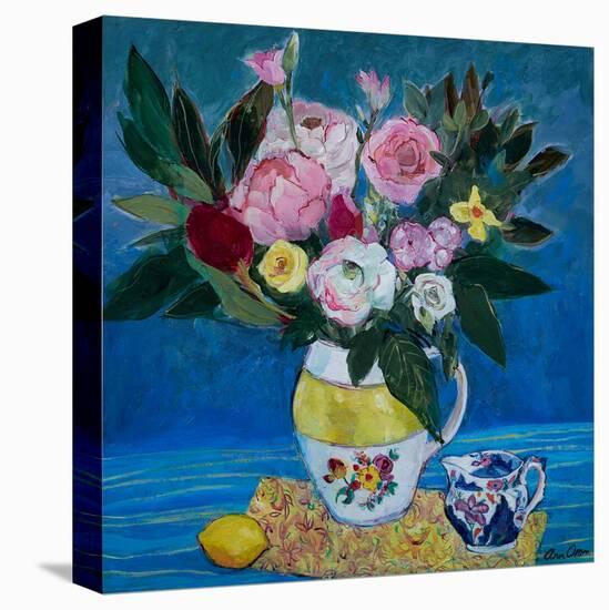 Peonies in a Yellow and White Jug, 2021 (Acrylic)-Ann Oram-Premier Image Canvas
