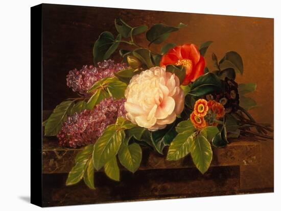 Peonies, Lilac and Primulae on a Marble Ledge-Johan Laurents Jensen-Premier Image Canvas