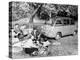 People Enjoying a Picnic Beside a 1956 Fiat 600 Multipla, (C1956)-null-Premier Image Canvas
