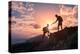 People Helping Each Other Hike up a Mountain at Sunrise. Giving a Helping Hand, and Active Fit Life-null-Premier Image Canvas