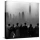 People on Top of a Building Looking Down Into Downtown Misty Smog covering Empire state Building-Eliot Elisofon-Premier Image Canvas