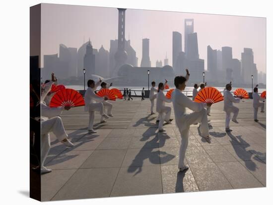 People Practicing Taiji and Pudong Skyline, Shanghai, China-Keren Su-Premier Image Canvas