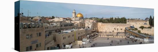 People praying at at Western Wall with Dome of the Rock and Al-Aqsa Mosque in the background, Ol...-null-Premier Image Canvas