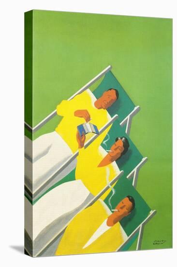 People Smoking in Deck Chairs, French Poster-null-Premier Image Canvas