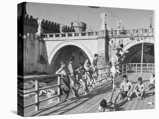 People Sunbathing and Swimming at the Tiber Boathouse-Dmitri Kessel-Premier Image Canvas