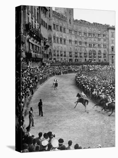 People Watching Horse Race that Is Traditional Part of the Palio Celebration-Walter Sanders-Premier Image Canvas