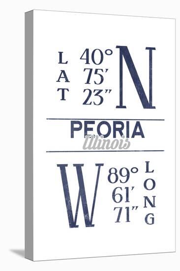 Peoria, Illinois - Latitude and Longitude (Blue)-Lantern Press-Stretched Canvas