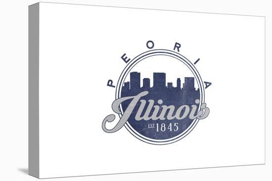 Peoria, Illinois - Skyline Seal (Blue)-Lantern Press-Stretched Canvas