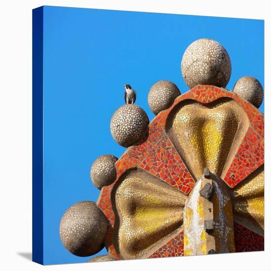 Peregrine falcon perched on top of mosaic tower, Sagrada Familia-Oriol Alamany-Premier Image Canvas