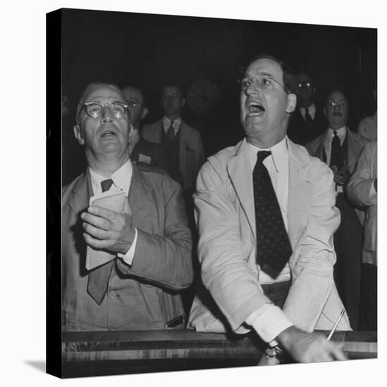 Perry E. Moore and Leslie J. Healey Shouting on Floor of Stock Exchange-Herbert Gehr-Premier Image Canvas