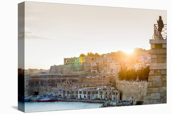 Person photographing the Grand Harbour in Valletta at dusk. Valletta, Malta, Mediterranean, Europe-Martin Child-Premier Image Canvas