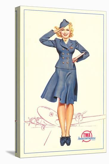 Pert Uniformed Stewardess Saluting-null-Stretched Canvas