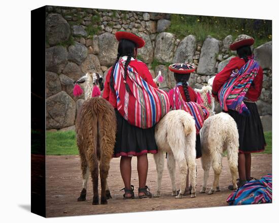 Peruvian Girls & Alpacas Peru-null-Stretched Canvas