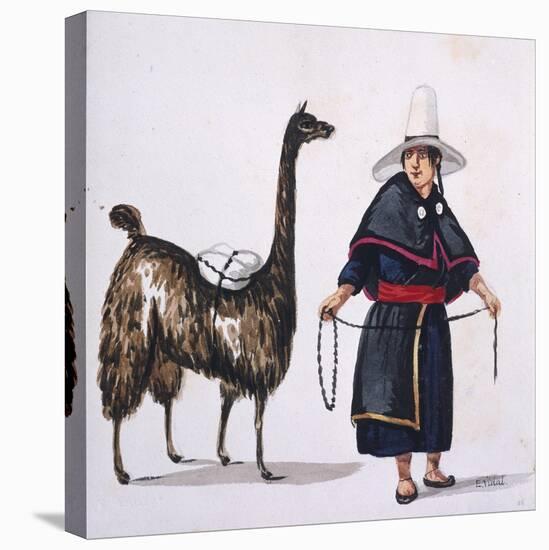 Peruvian Mestizo with a Llama from Costumes of South America by Emeric Vidal-null-Premier Image Canvas