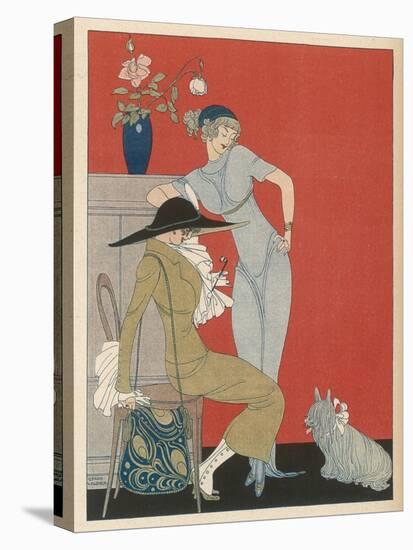 Pet Dog, Probably a Skye Terrier, with Its Fashionable Owners-Gerda Wegener-Premier Image Canvas