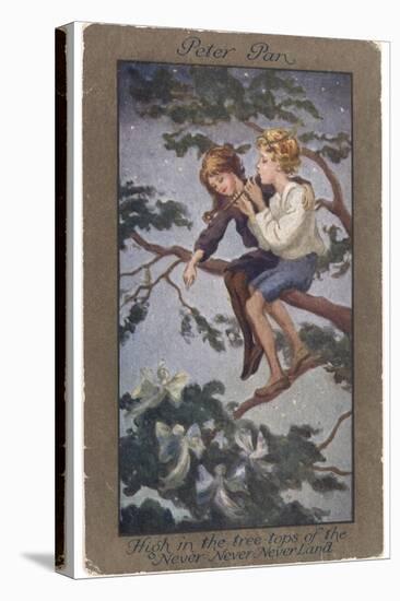 Peter Pan and Wendy Sit in a Treetop in Never-Never Land-S. Barham-Premier Image Canvas