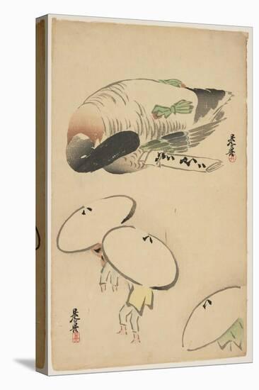 Pheasant/Three Men with Umbrellas-Shibata Zeshin-Premier Image Canvas