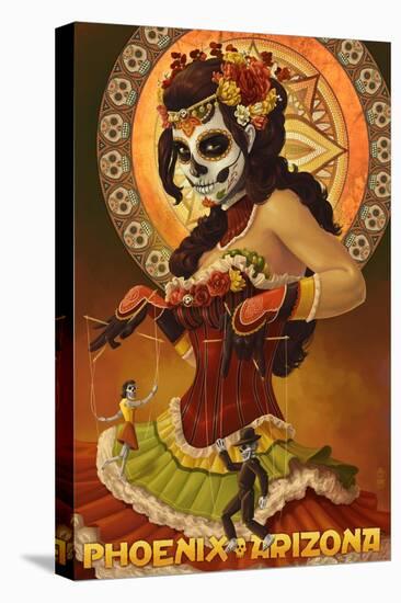 Phoenix, Arizona - Day of the Dead Marionettes-Lantern Press-Stretched Canvas