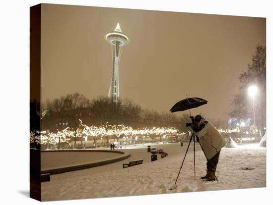 Photographer Anthony Evora Uses an Umbrella to Keep Falling Snow Off of His Camera, in Seattle-null-Premier Image Canvas