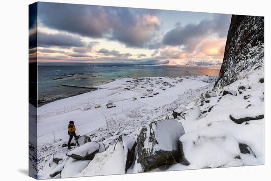 Photographer on the Snow Admires the Fishing Village under a Colorful Sky Eggum-Roberto Moiola-Premier Image Canvas