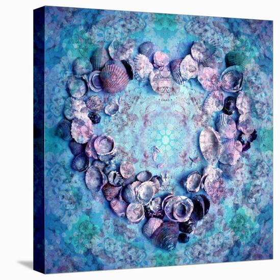 Photographic Layer Work of a Heart from Seashells and Floral Ornaments in Blue Lavender Tones-Alaya Gadeh-Premier Image Canvas