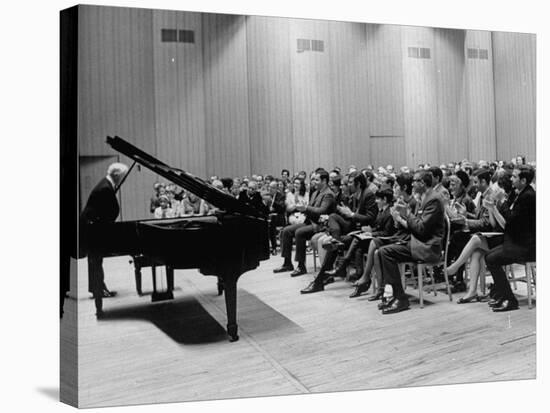 Pianist Artur Rubinstein Taking Bow Next to Grand Piano as Audience Enthusiastically Responds-null-Premier Image Canvas