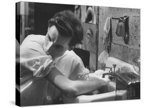 Pianist Glenn Gould Soaking His Hands in Sink to Limber Up His Fingers Before in Studio-Gordon Parks-Premier Image Canvas