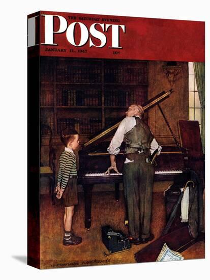 "Piano Tuner" Saturday Evening Post Cover, January 11,1947-Norman Rockwell-Premier Image Canvas