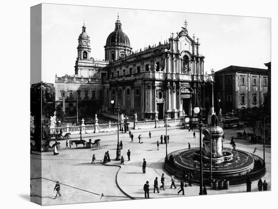 Piazza Del Duomo in Catania, with the Cathedral Dedicated to St. Agatha and the Elephant-Giacomo Brogi-Premier Image Canvas