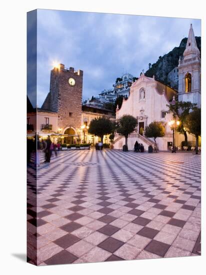 Piazza Ix Aprile, with the Torre Dell Orologio and San Giuseppe Church, Taormina, Sicily, Italy-Martin Child-Premier Image Canvas