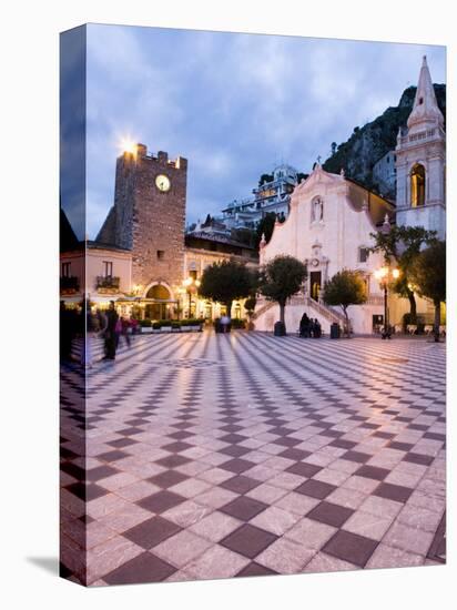 Piazza Ix Aprile, with the Torre Dell Orologio and San Giuseppe Church, Taormina, Sicily, Italy-Martin Child-Premier Image Canvas