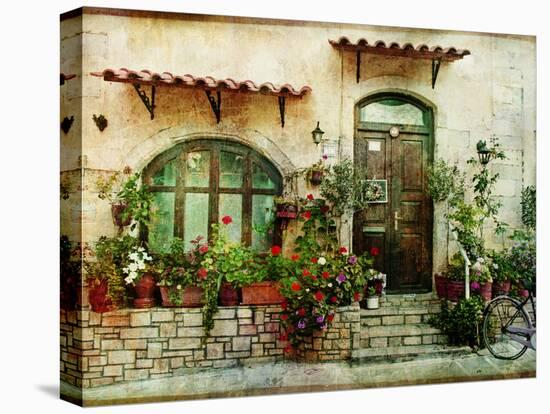 Pictorial Greek Villages Artwork in Retro Style-Maugli-l-Premier Image Canvas