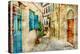 Pictorial Old Streets Of Greece - Picture In Painting Style-Maugli-l-Stretched Canvas