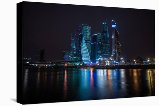 Picturesque Night View of the Moscow City across the River Moscow with Reflection in Water,-siete_vidas-Premier Image Canvas