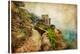 Picturesue Italian Coast - Artwork In Retro Painting Style-Maugli-l-Stretched Canvas